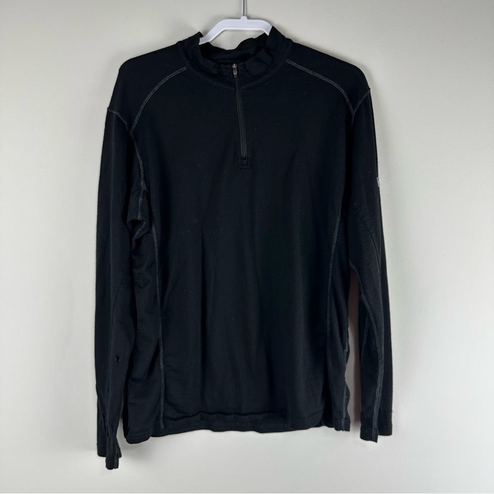 Kuhl Black 100% Merino Wool Long Sleeve 1/4 Zip Pullover Size Large FLAWED